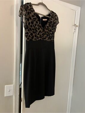 Black and Brown Leopard Print V-Neck Dress by Unkn